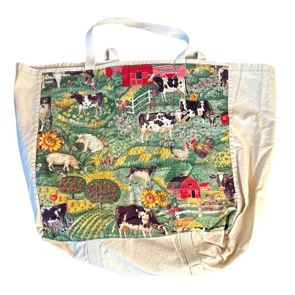 Tote Shoulder Bag Farmland Tapestry Scene Lined 20x15 - Picture 2 of 8